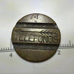 Vintage Spanish TELEFONOS Brass Telephone Token – Rare Early Ficha Telefónica